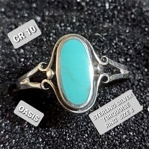 BEAUTIFUL STERLING SILVER & TURQUOISE RING SIZE 8